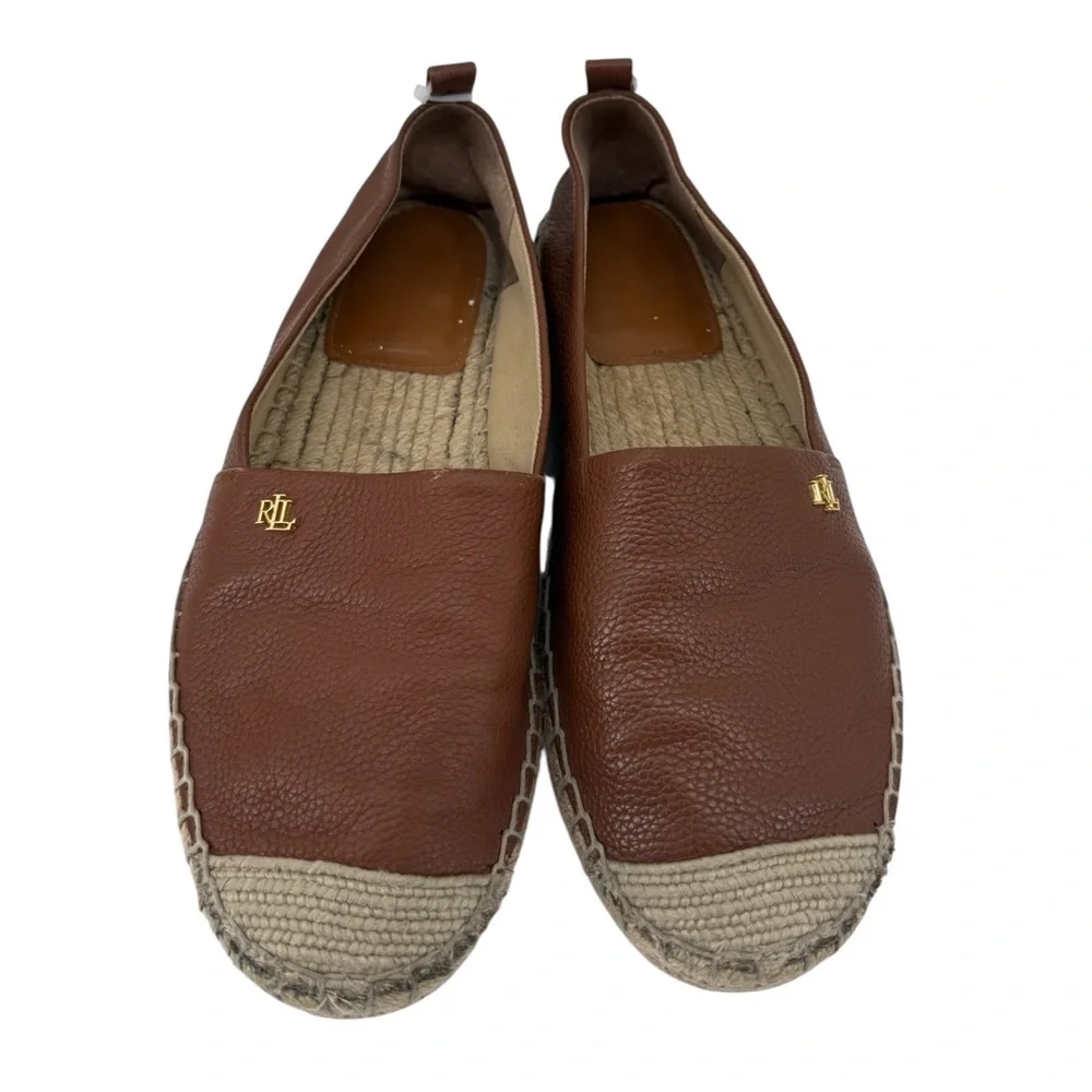 Lauren Ralph Lauren Cameron Pebble Leather Espadrilles Brown Slip On Flats 7B
